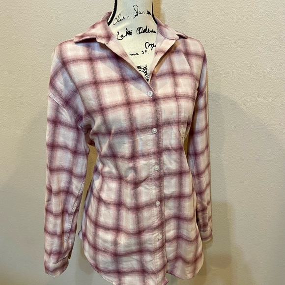 Aeropostale Tops - Aeropostale Plaid Flannel Button Up Down Collared Shirt Oversized Soft Pink XS